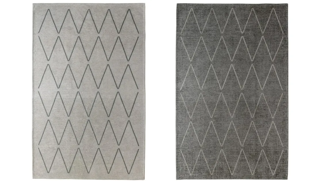 Tappeto moderno caratterizzato da un disegno a rombo spezzato, definito in contrasto con il colore base del tappeto, Zigzag di Doimo Salotti