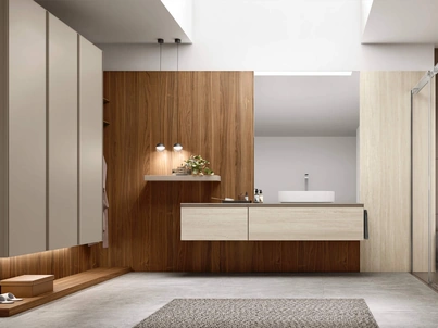 Mobile da Bagno sospeso Shape 18 in laminam travertino di Arcom