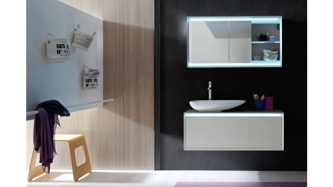 Mobile da Bagno sospeso in laccato Bianco opaco E-45 08 di Arcom