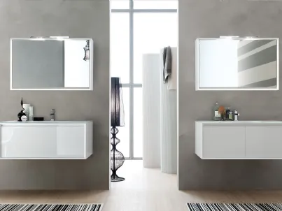 Mobile da Bagno sospeso laccato lucido con top in cristallo Bianco E-45 07 di Arcom