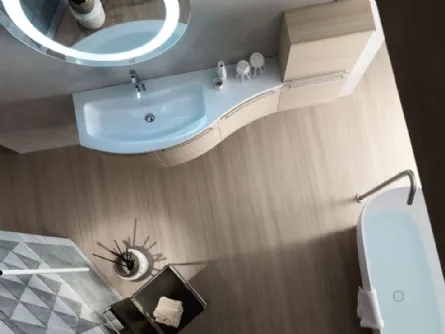 Mobile da Bagno sospeso dalla forma curva realizzato in Larice E-Ly 35 di Arcom