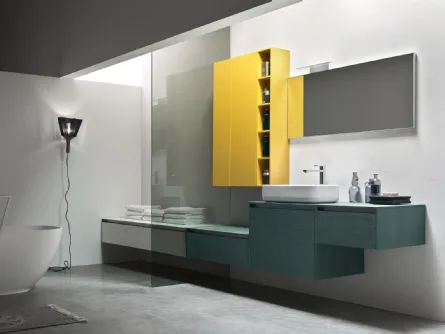 Mobile da Bagno sospeso in Rovere Segale con pensile laccato Giallo opaco Escape 33 di Arcom