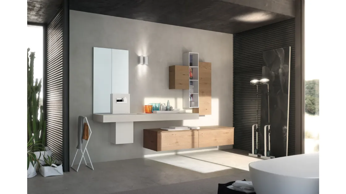 Mobile da Bagno sospeso La Fenice 15 in Rovere nodato naturale con top in Ecomalta di Arcom