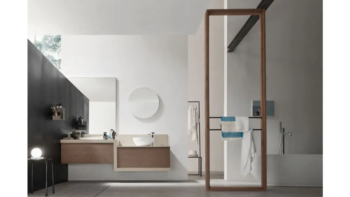 Mobile da Bagno sospeso in Rovere con top color Sabbia Soul 05 di Arcom