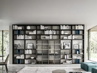 Libreria effetto frassino carbone laccato opaco indaco laminato effetto marmo Day 25 Logico di Orme
