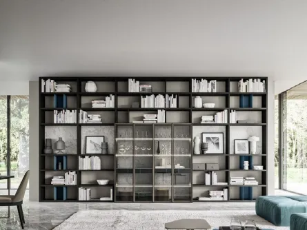 Libreria effetto frassino carbone laccato opaco indaco laminato effetto marmo Day 25 Logico di Orme