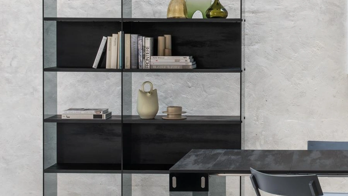Libreria componibile divisoria in vetro e laminato Byblos di Pezzani