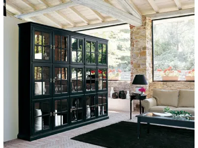 Libreria a muro Valeria in legno laccato con ante in vetro e legno di Tonin Casa