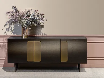 Madia Debussy in vetro laccato nero con maniglie in vetro laccato bronzo di Tonin Casa
