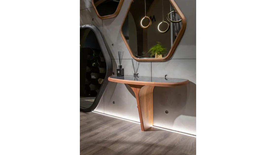 Mobile ingresso Consolle di design con top in porcellana e base in legno Tea di Tonin Casa