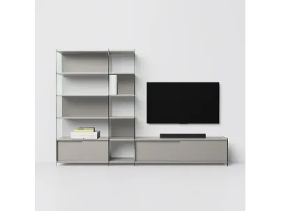 Mobile Porta Tv componibile in laminato con fianchi in vetro Byblos 02 di Pezzani