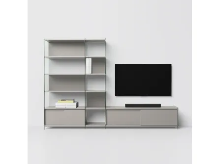 Mobile Porta Tv componibile in laminato con fianchi in vetro Byblos 02 di Pezzani