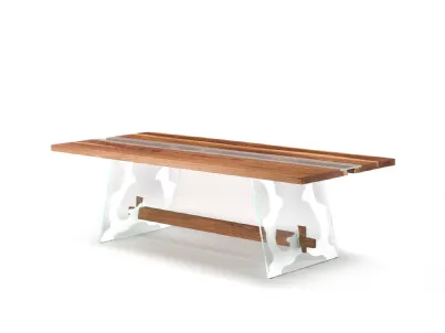 Tavolo Modello 13-10 in legno con gambe in vetro con decoro di Intermobili Bassano