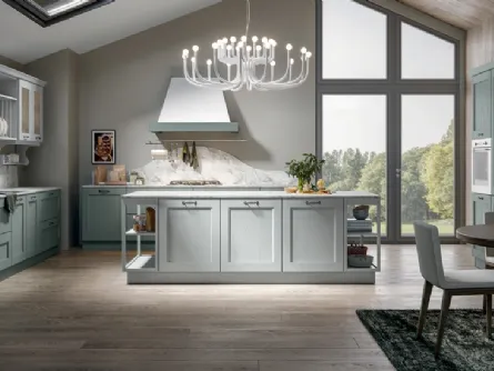 Cucina in legno di frassino massiccio color infinito con isola Olimpia 1 di Home Cucine