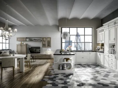 Cucina Classica con penisola Cantica 01 in Frassino laccato Bianco con top in marmo di Home Cucine