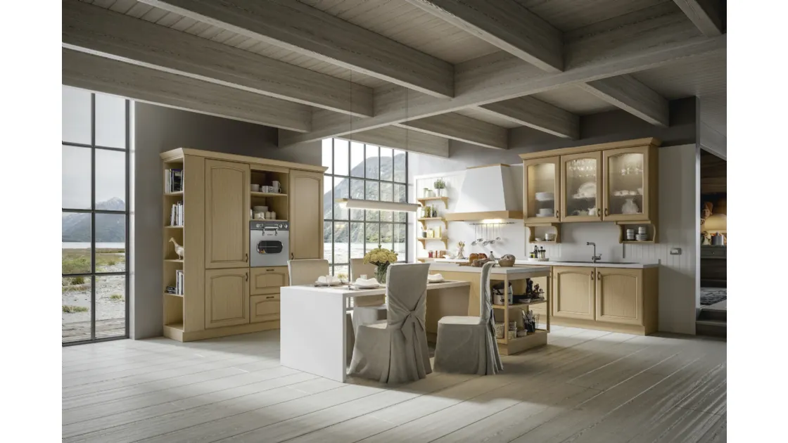 Cucina in rovere lignum chiaro e isola centrale Cantica 2 di Home Cucine