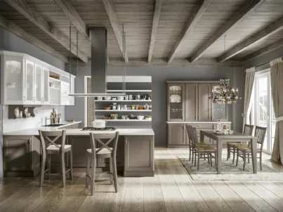 Cucina in legno di rovere torba e bianco con penisola Cantica 3 di Home Cucine