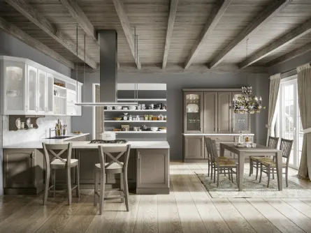 Cucina in legno di rovere torba e bianco con penisola Cantica 3 di Home Cucine