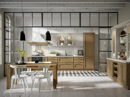 Cucina in rovere color lignum ed ecrù con vetrine Cantica 4 di Home Cucine