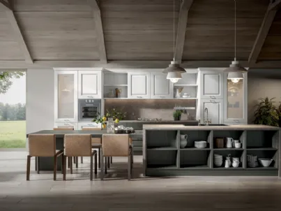 Cucina in frassino color luce e cupo con isola e tavolo centrali Contea 1 di Home Cucine