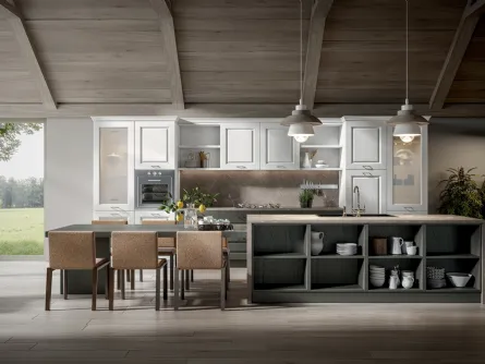 Cucina in frassino color luce e cupo con isola e tavolo centrali Contea 1 di Home Cucine