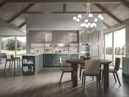 Cucina con penisola in frassino bosco e safari e top in bianco statuario 3 di Home Cucine