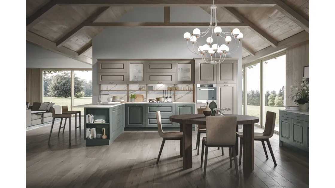 Cucina con penisola in frassino bosco e safari e top in bianco statuario 3 di Home Cucine