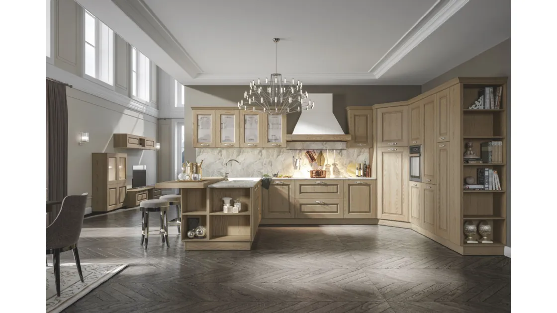 Cucina in legno di frassino decape' con isola centrale e top Palladio Contea 7 di Home Cucine