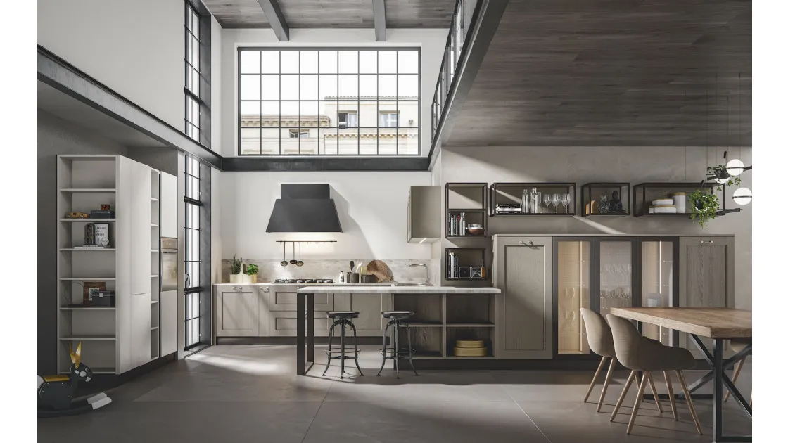 Cucina in legno di rovere colormmatt lino e safari Olimpia 4 di Home Cucine