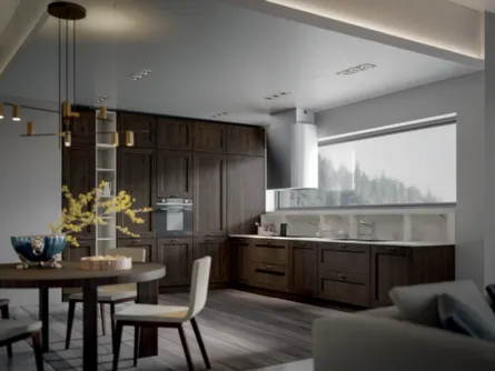 Cucina in frassino massiccio brown con top bianco statuario Olimpia 5 di Home Cucine