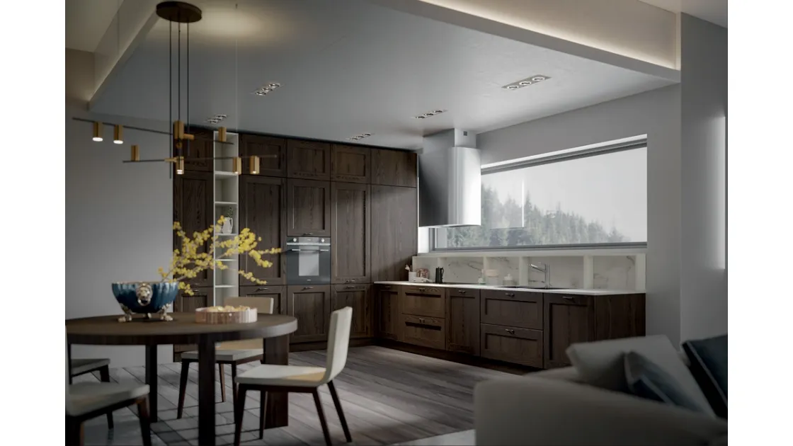 Cucina in frassino massiccio brown con top bianco statuario Olimpia 5 di Home Cucine