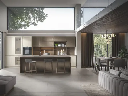 Cucina con isola centrale in frassino massiccio avorio e torba Olimpia 6 di Home Cucine