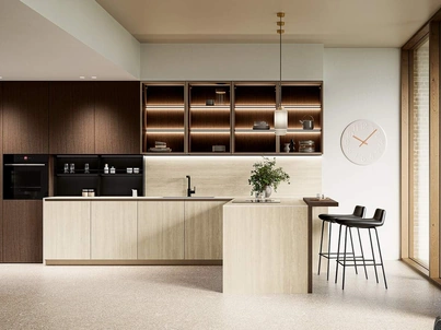 Cucina Moderna con penisola Altea Composizione 04 in laminam e legno di Prima Cucine