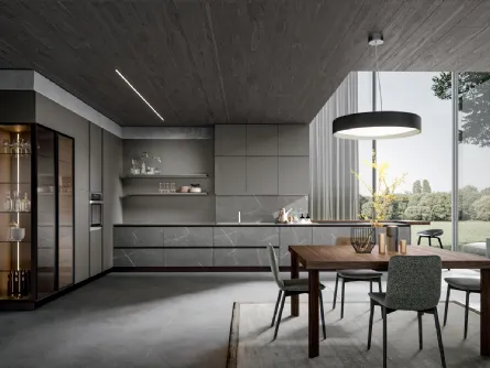 Cucina ad angolo in melaminico orzo e colonna in vetro Aura 4 di Home Cucine