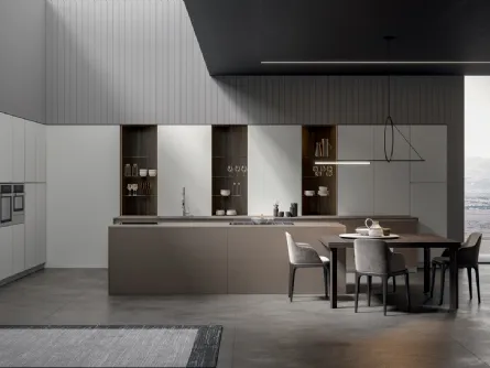Cucina in melaminico color confetto e isola in metallo curio Aura 5 di Home Cucine