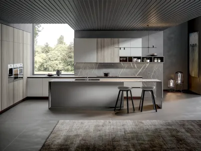 Cucina in legno di leccio e melaminico orzo Aura 7 di Home Cucine