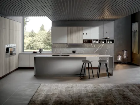 Cucina in legno di leccio e melaminico orzo Aura 7 di Home Cucine