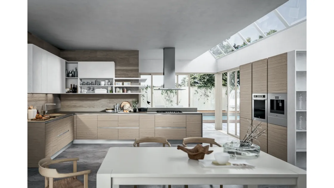 Cucina ad angolo in melaminico color miele e juta Cartesia 6 di Home Cucine