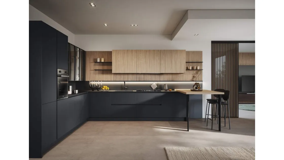 Cucina Moderna angolare con penisola Domino Composizione 08 di Prima Cucine