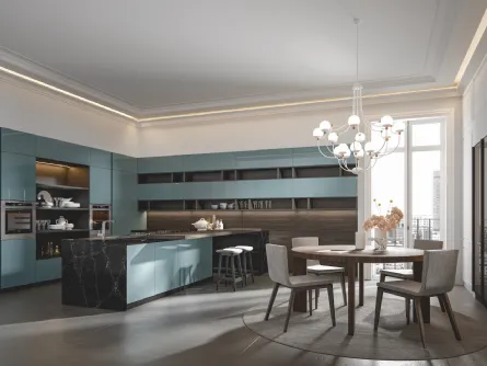 Cucina ad angolo con penisola color cielo lucido Era 5 di Home Cucine