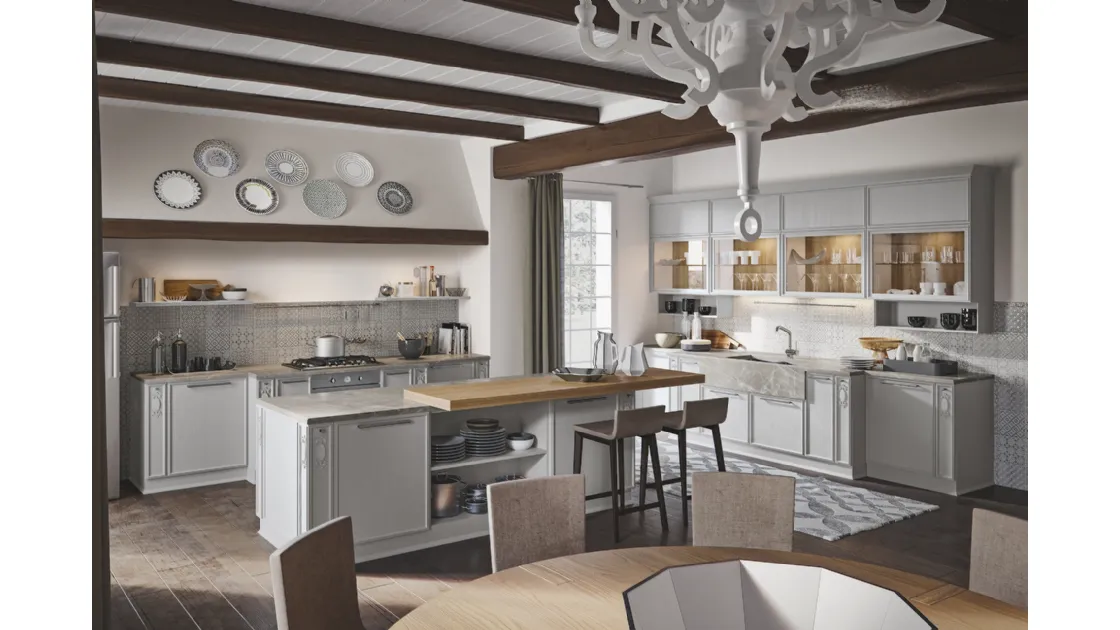 Cucina Moderna con isola Estetica 05 in legno di frassino con top in marmo di Home Cucine