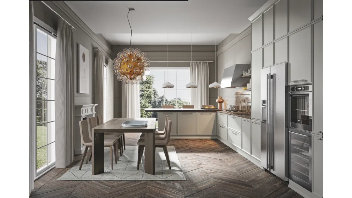 Cucina ad angolo in legno di frassino laccato chiaro Estetica 7 di Home Cucine