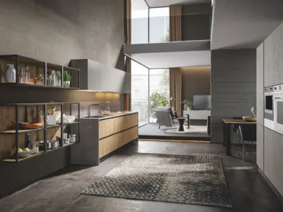 Cucina Moderna lineare Genesi 01 in melaminico finitura Cortina e Urban di Home Cucine