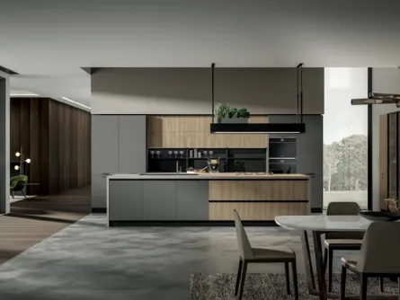 Cucina Moderna con isola Genesi 14 in melaminico finitura Nordico e Atomo di Home Cucine