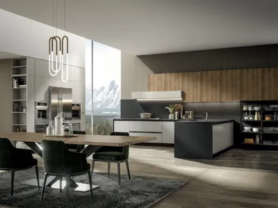 Cucina Moderna Genesi 16 in Pet finitura Duna e melaminico finitura Silvestre di Home Cucine