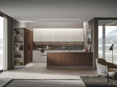 Cucina in legno melaminico bruno e finitura malta platino Genesi 4 di Home Cucine