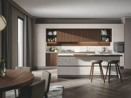 Cucina con isola finitura malta e legno Genesi 6 di Home Cucine