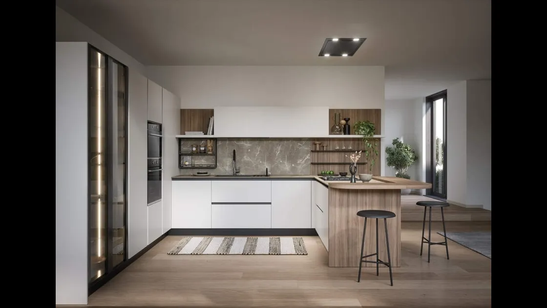 Cucina Moderna con penisola Luce Composizione 01 di Prima Cucine