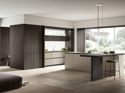 Cucina Moderna con isola Lungomare Plus 08 in laccato e legno di Colombini Casa Artec