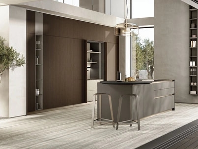 Cucina Moderna con isola Lungomare Plus Cannettato 04 in laccato opaco e legno di Colombini Casa Artec